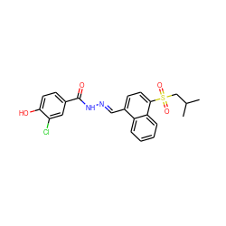 CC(C)CS(=O)(=O)c1ccc(/C=N/NC(=O)c2ccc(O)c(Cl)c2)c2ccccc12 ZINC000027641482