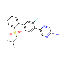 CC(C)CS(=O)(=O)c1ccccc1-c1ccc(-c2cnc(N)cn2)c(F)c1 ZINC000224762429