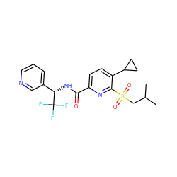 CC(C)CS(=O)(=O)c1nc(C(=O)N[C@@H](c2cccnc2)C(F)(F)F)ccc1C1CC1 ZINC000207742516