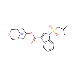 CC(C)CS(=O)(=O)n1cc(C(=O)OC2C[C@H]3COC[C@@H](C2)N3)c2ccccc21 ZINC001772644828