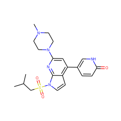 CC(C)CS(=O)(=O)n1ccc2c(-c3ccc(=O)[nH]c3)cc(N3CCN(C)CC3)nc21 ZINC000653841657