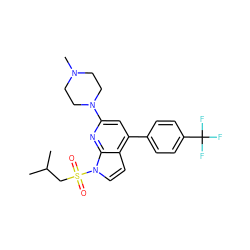 CC(C)CS(=O)(=O)n1ccc2c(-c3ccc(C(F)(F)F)cc3)cc(N3CCN(C)CC3)nc21 ZINC000653849306