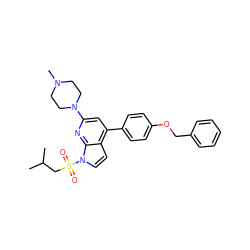 CC(C)CS(=O)(=O)n1ccc2c(-c3ccc(OCc4ccccc4)cc3)cc(N3CCN(C)CC3)nc21 ZINC000653848762