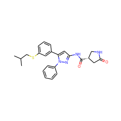 CC(C)CSc1cccc(-c2cc(NC(=O)[C@@H]3CNC(=O)C3)nn2-c2ccccc2)c1 ZINC000169707438