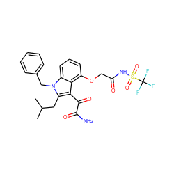 CC(C)Cc1c(C(=O)C(N)=O)c2c(OCC(=O)NS(=O)(=O)C(F)(F)F)cccc2n1Cc1ccccc1 ZINC000044431610