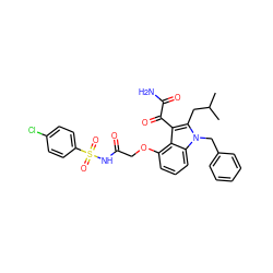 CC(C)Cc1c(C(=O)C(N)=O)c2c(OCC(=O)NS(=O)(=O)c3ccc(Cl)cc3)cccc2n1Cc1ccccc1 ZINC000042875683