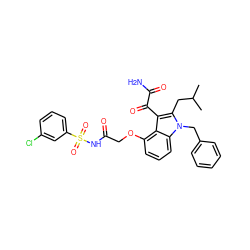 CC(C)Cc1c(C(=O)C(N)=O)c2c(OCC(=O)NS(=O)(=O)c3cccc(Cl)c3)cccc2n1Cc1ccccc1 ZINC000044430893