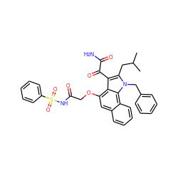 CC(C)Cc1c(C(=O)C(N)=O)c2c(OCC(=O)NS(=O)(=O)c3ccccc3)cc3ccccc3c2n1Cc1ccccc1 ZINC000042835382