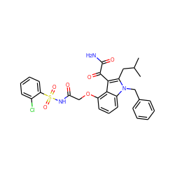 CC(C)Cc1c(C(=O)C(N)=O)c2c(OCC(=O)NS(=O)(=O)c3ccccc3Cl)cccc2n1Cc1ccccc1 ZINC000044418899