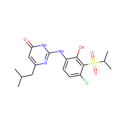 CC(C)Cc1cc(=O)[nH]c(Nc2ccc(Cl)c(S(=O)(=O)C(C)C)c2O)n1 ZINC000299832584