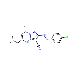 CC(C)Cc1cc(=O)n2nc(NCc3ccc(Cl)cc3)c(C#N)c2[nH]1 ZINC000473247235