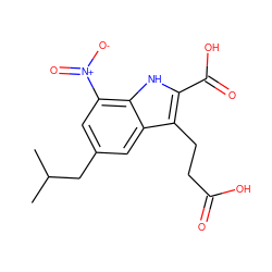 CC(C)Cc1cc([N+](=O)[O-])c2[nH]c(C(=O)O)c(CCC(=O)O)c2c1 ZINC000299871238