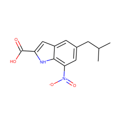 CC(C)Cc1cc([N+](=O)[O-])c2[nH]c(C(=O)O)cc2c1 ZINC000103244196