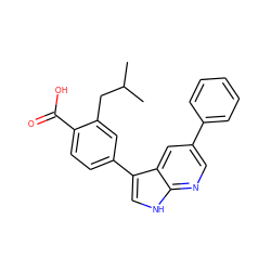 CC(C)Cc1cc(-c2c[nH]c3ncc(-c4ccccc4)cc23)ccc1C(=O)O ZINC000043122465