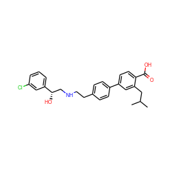 CC(C)Cc1cc(-c2ccc(CCNC[C@H](O)c3cccc(Cl)c3)cc2)ccc1C(=O)O ZINC000029131778