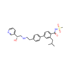 CC(C)Cc1cc(-c2ccc(CCNC[C@H](O)c3cccnc3)cc2)ccc1C(=O)NS(C)(=O)=O ZINC000040915438