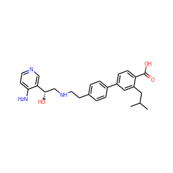 CC(C)Cc1cc(-c2ccc(CCNC[C@H](O)c3cnccc3N)cc2)ccc1C(=O)O ZINC000040901515