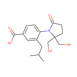 CC(C)Cc1cc(C(=O)O)ccc1N1C(=O)CCC1(CO)CO ZINC000084671338