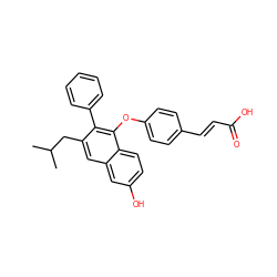 CC(C)Cc1cc2cc(O)ccc2c(Oc2ccc(/C=C/C(=O)O)cc2)c1-c1ccccc1 ZINC000035861646