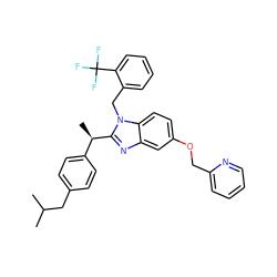 CC(C)Cc1ccc([C@@H](C)c2nc3cc(OCc4ccccn4)ccc3n2Cc2ccccc2C(F)(F)F)cc1 ZINC001772625645