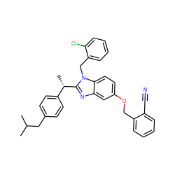 CC(C)Cc1ccc([C@H](C)c2nc3cc(OCc4ccccc4C#N)ccc3n2Cc2ccccc2Cl)cc1 ZINC001772619142