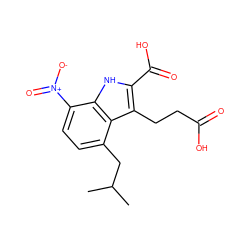 CC(C)Cc1ccc([N+](=O)[O-])c2[nH]c(C(=O)O)c(CCC(=O)O)c12 ZINC000299869327