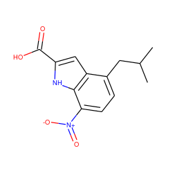 CC(C)Cc1ccc([N+](=O)[O-])c2[nH]c(C(=O)O)cc12 ZINC000103244194