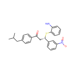 CC(C)Cc1ccc(C(=O)C[C@H](Sc2ccccc2N)c2cccc([N+](=O)[O-])c2)cc1 ZINC000002154611