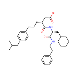 CC(C)Cc1ccc(CCC[C@H](CC(=O)O)C(=O)N[C@@H](CC2CCCCC2)C(=O)NCCc2ccccc2)cc1 ZINC000026651495