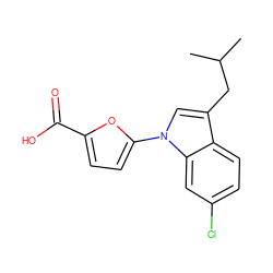 CC(C)Cc1cn(-c2ccc(C(=O)O)o2)c2cc(Cl)ccc12 ZINC000029044861