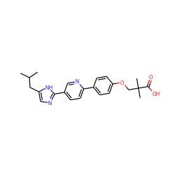 CC(C)Cc1cnc(-c2ccc(-c3ccc(OCC(C)(C)C(=O)O)cc3)nc2)[nH]1 ZINC000218543407