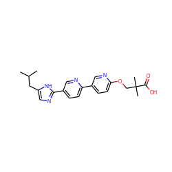 CC(C)Cc1cnc(-c2ccc(-c3ccc(OCC(C)(C)C(=O)O)nc3)nc2)[nH]1 ZINC000218546866