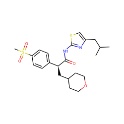 CC(C)Cc1csc(NC(=O)[C@@H](CC2CCOCC2)c2ccc(S(C)(=O)=O)cc2)n1 ZINC000049808277