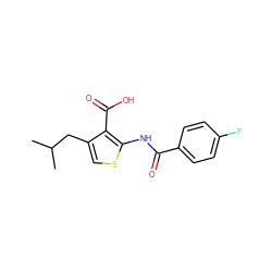 CC(C)Cc1csc(NC(=O)c2ccc(F)cc2)c1C(=O)O ZINC000004815277