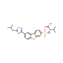 CC(C)Cc1nc(-c2ccc3oc4cc(S(=O)(=O)N[C@H](C(=O)O)C(C)C)ccc4c3c2)no1 ZINC000073239849