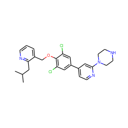 CC(C)Cc1ncccc1COc1c(Cl)cc(-c2ccnc(N3CCNCC3)c2)cc1Cl ZINC001772644781