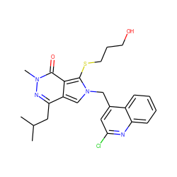 CC(C)Cc1nn(C)c(=O)c2c(SCCCO)n(Cc3cc(Cl)nc4ccccc34)cc12 ZINC000653899288