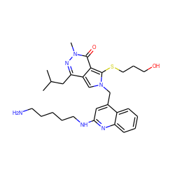 CC(C)Cc1nn(C)c(=O)c2c(SCCCO)n(Cc3cc(NCCCCCN)nc4ccccc34)cc12 ZINC000653912100