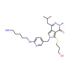 CC(C)Cc1nn(C)c(=O)c2c(SCCCO)n(Cc3ccc(NCCCCCN)nc3)cc12 ZINC000653912095