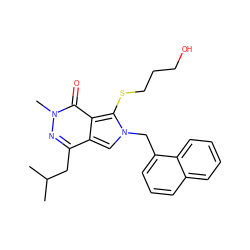 CC(C)Cc1nn(C)c(=O)c2c(SCCCO)n(Cc3cccc4ccccc34)cc12 ZINC000014977640