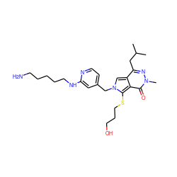 CC(C)Cc1nn(C)c(=O)c2c(SCCCO)n(Cc3ccnc(NCCCCCN)c3)cc12 ZINC000653912238