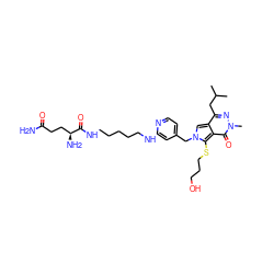 CC(C)Cc1nn(C)c(=O)c2c(SCCCO)n(Cc3ccnc(NCCCCCNC(=O)[C@@H](N)CCC(N)=O)c3)cc12 ZINC000653905132