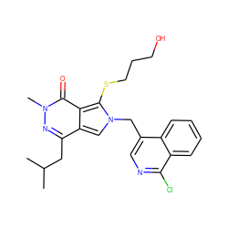 CC(C)Cc1nn(C)c(=O)c2c(SCCCO)n(Cc3cnc(Cl)c4ccccc34)cc12 ZINC000653899244