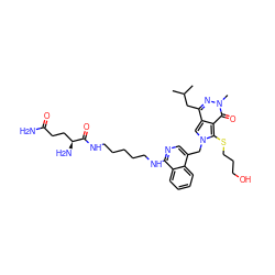 CC(C)Cc1nn(C)c(=O)c2c(SCCCO)n(Cc3cnc(NCCCCCNC(=O)[C@@H](N)CCC(N)=O)c4ccccc34)cc12 ZINC000653858654