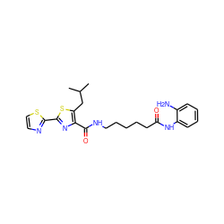 CC(C)Cc1sc(-c2nccs2)nc1C(=O)NCCCCCC(=O)Nc1ccccc1N ZINC000147369222