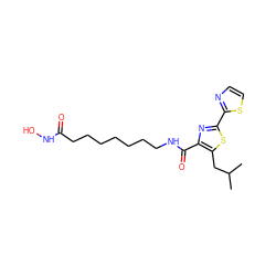 CC(C)Cc1sc(-c2nccs2)nc1C(=O)NCCCCCCCC(=O)NO ZINC000147372943