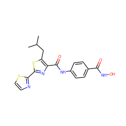 CC(C)Cc1sc(-c2nccs2)nc1C(=O)Nc1ccc(C(=O)NO)cc1 ZINC000147360202