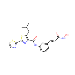 CC(C)Cc1sc(-c2nccs2)nc1C(=O)Nc1cccc(/C=C/C(=O)NO)c1 ZINC000147359606