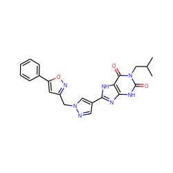 CC(C)Cn1c(=O)[nH]c2nc(-c3cnn(Cc4cc(-c5ccccc5)on4)c3)[nH]c2c1=O ZINC000029037365