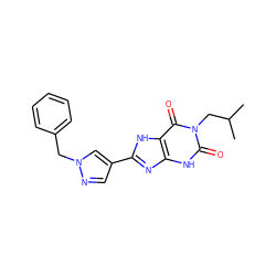 CC(C)Cn1c(=O)[nH]c2nc(-c3cnn(Cc4ccccc4)c3)[nH]c2c1=O ZINC000029037275